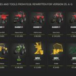 FS19 Vehicles and Tools (A-G)