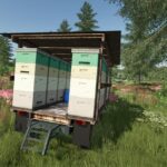 Old trailer with beehives