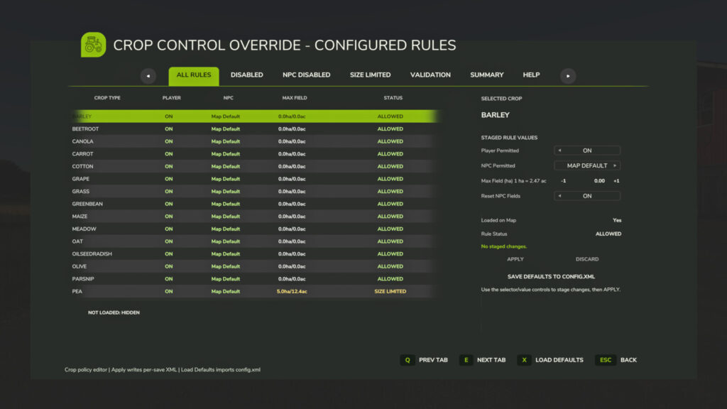 Crop Control Override