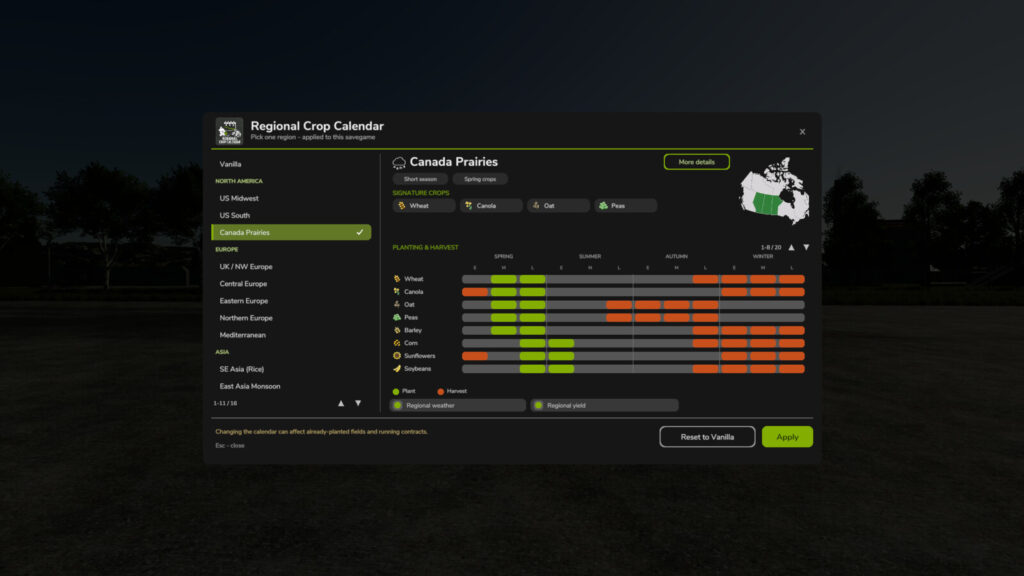 Regional Crop Calendar